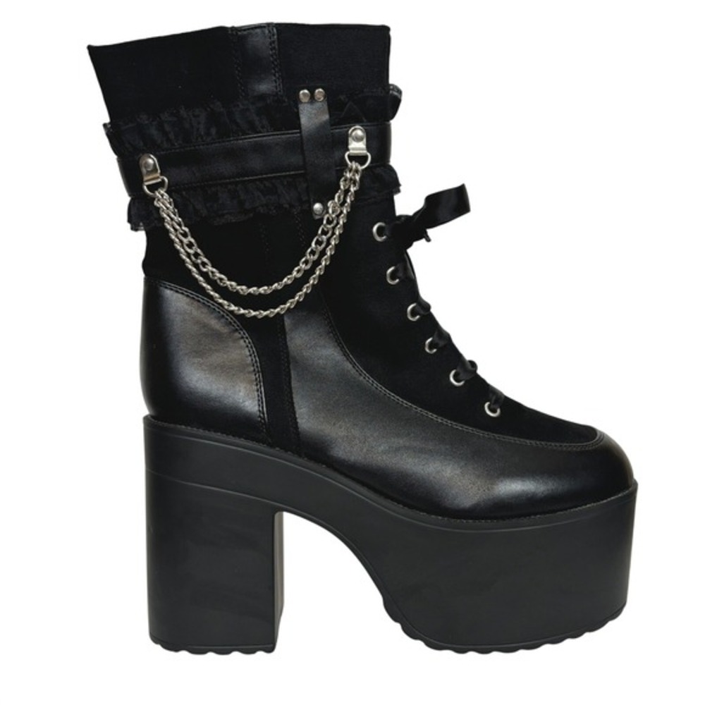 Hot Topic Black Ruffle Chain‎ Platform Boots size 11 Gothic Punk Whimsigoth Rock